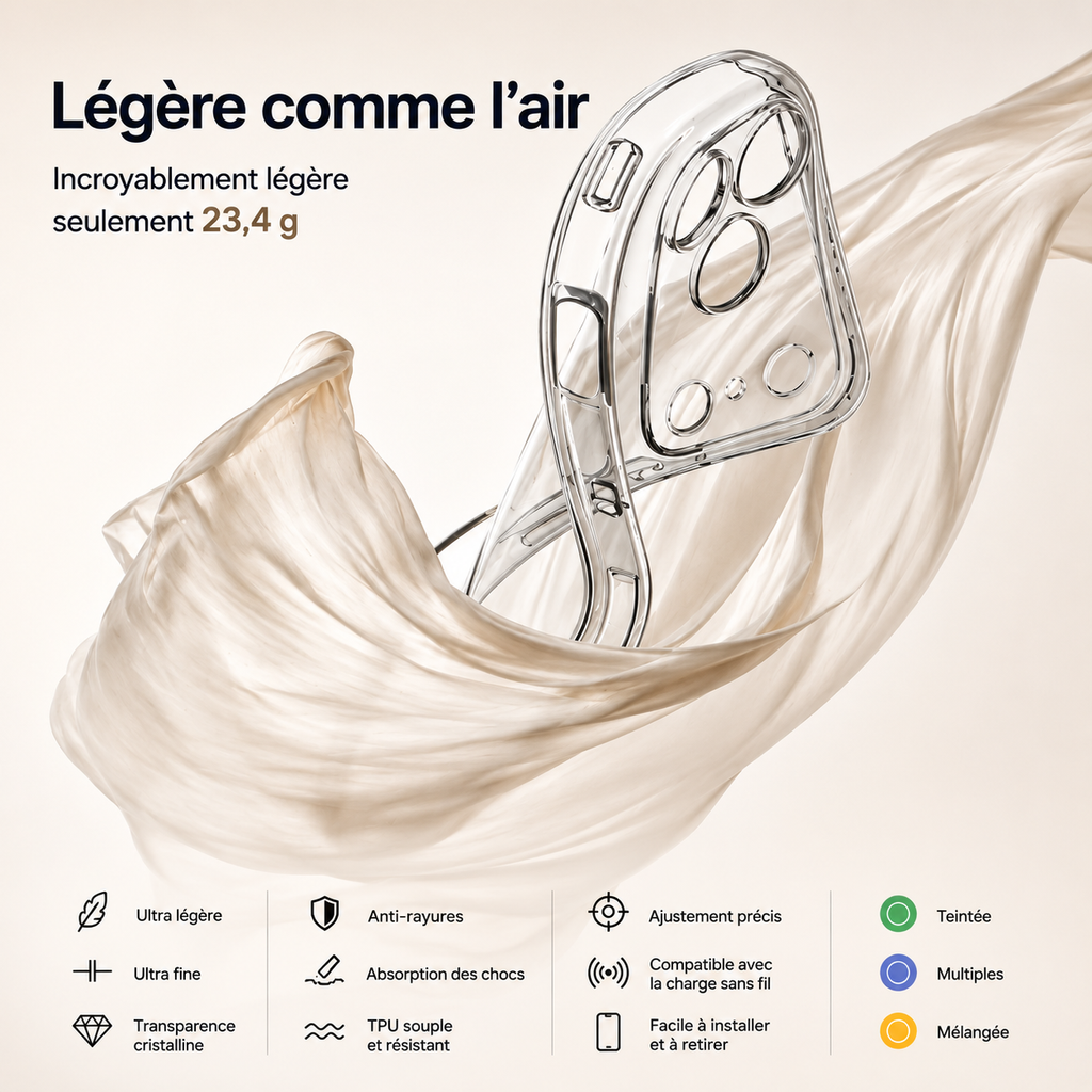Coque Transparente Ultra Fine pour iPhone 11 à 17 Pro Max | Silicone TPU Antichoc